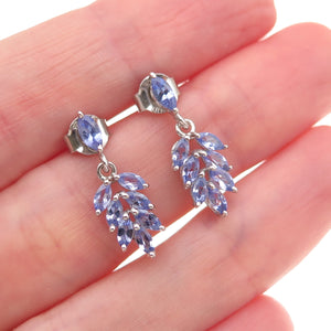 Chuck Clemency 925 Sterling Silver Real Tanzanite Floral Dangle Earrings