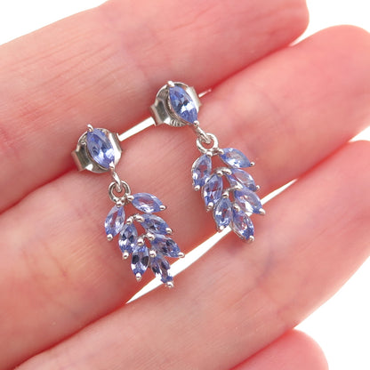 Chuck Clemency 925 Sterling Silver Real Tanzanite Floral Dangle Earrings