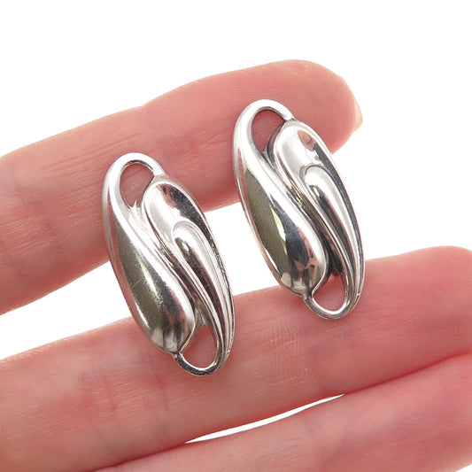 925 Sterling Silver Antique Art Deco Yin Yang Oxidized Screw Back Earrings