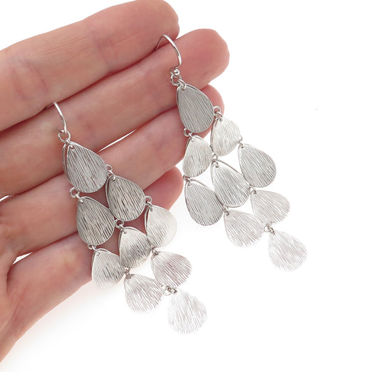 925 Sterling Silver Textured Boho Petal Dangle Earrings