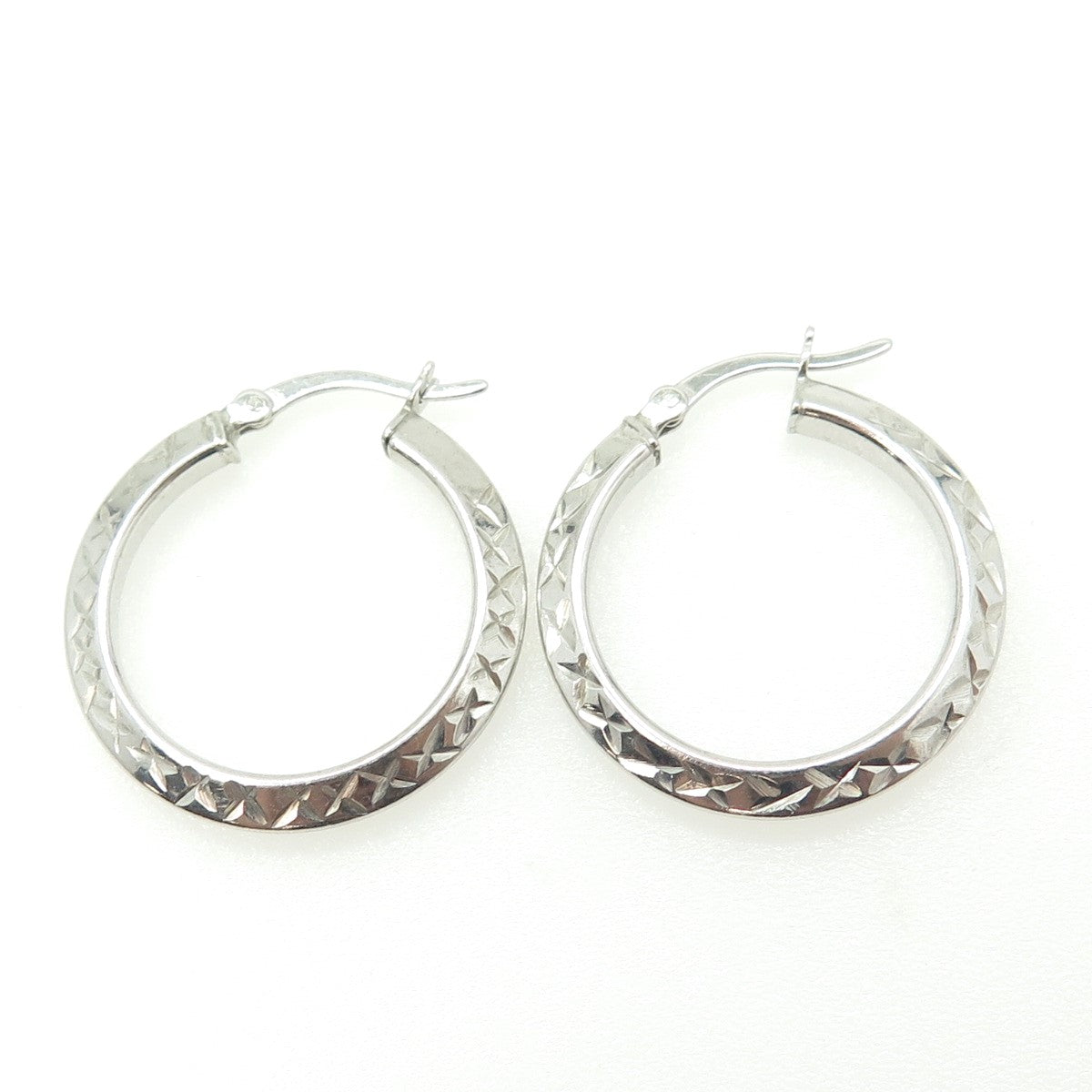 HAN 925 Sterling Silver Textured Knife Edge Hoop Earrings