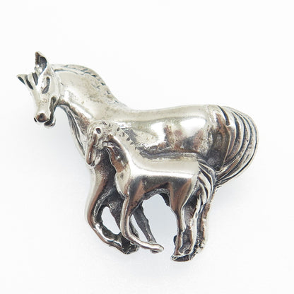 925 Sterling Silver Vintage Mom & Child Horse Oxidized Pin Brooch
