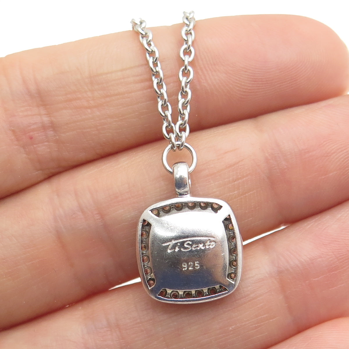 TI SENTO 925 Sterling Silver Roman Glass & C Z Cable Chain Necklace 16-18"