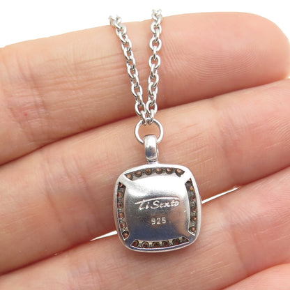 TI SENTO 925 Sterling Silver Roman Glass & C Z Cable Chain Necklace 16-18"