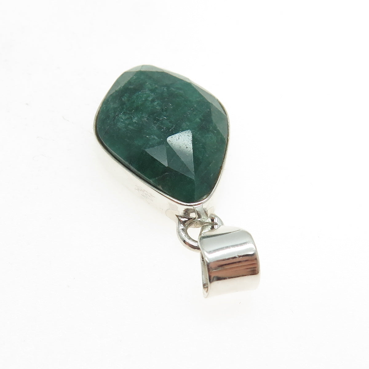 925 Sterling Silver Vintage Real Emerald Modernist Pendant