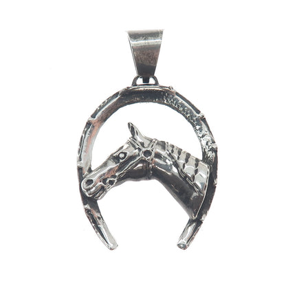 925 Sterling Silver Vintage Horseshoe Club Oxidized Pendant