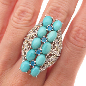 Chuck Clemency 925 Sterling 2-Tone Real Turquoise Topaz & Apatite Ring Size 8.25