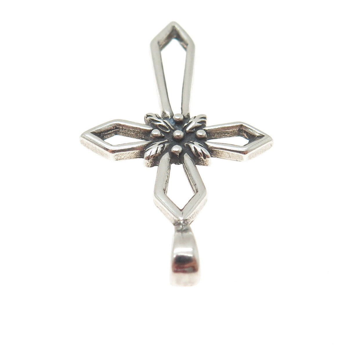 SUN WEST 925 Sterling Silver Vintage Floral Cross Oxidized Charm Pendant