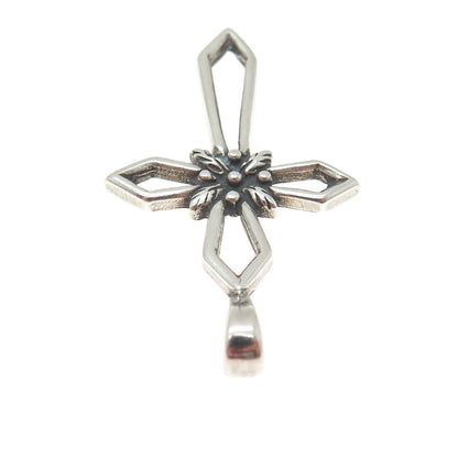 SUN WEST 925 Sterling Silver Vintage Floral Cross Oxidized Charm Pendant