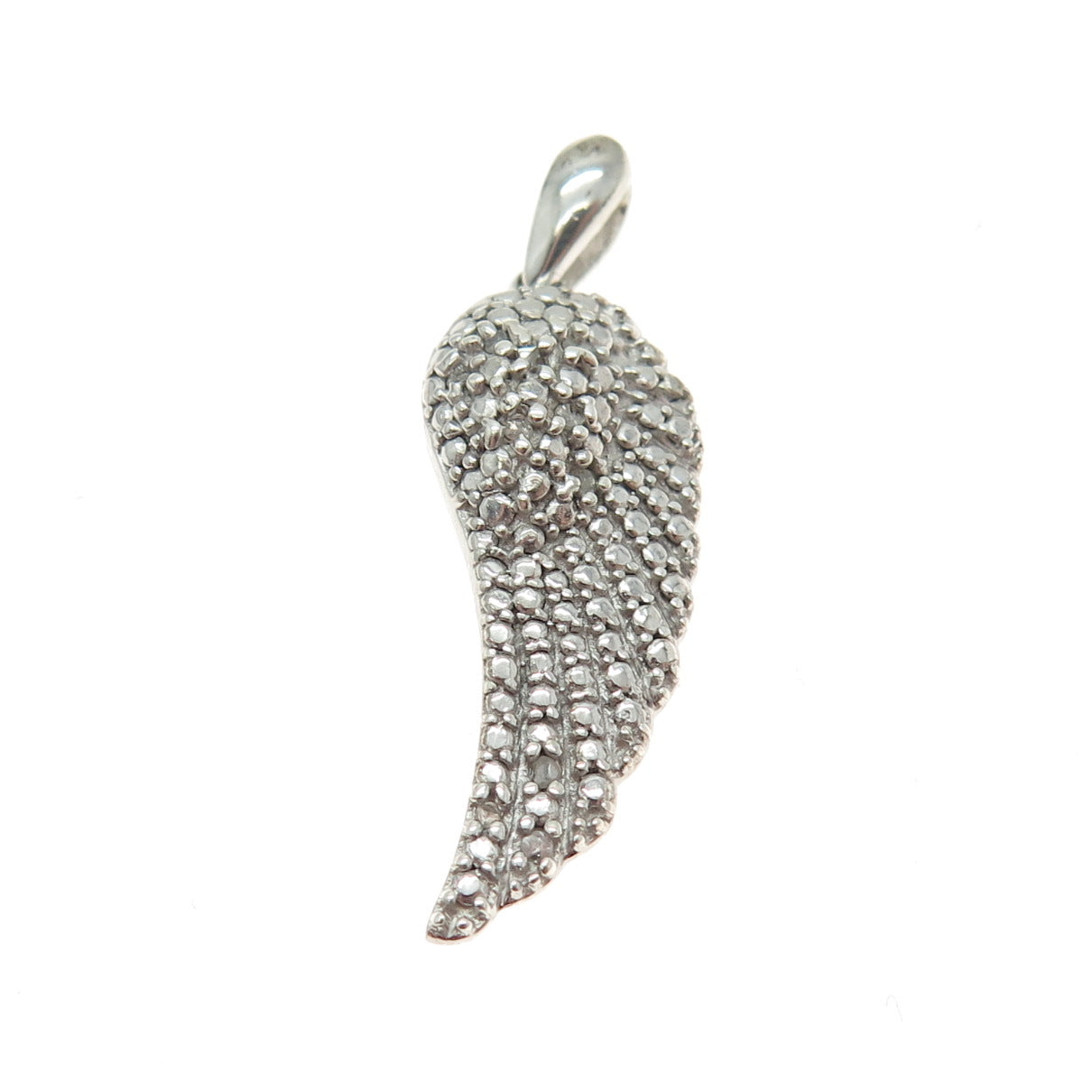 925 Sterling Silver Real Round-Cut Diamond Angle Wing Pendant