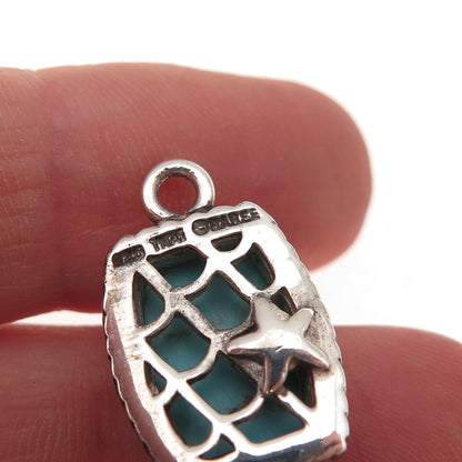 Barse 925 Sterling Silver Vintage Real Turquoise Oxidized Charm Pendant