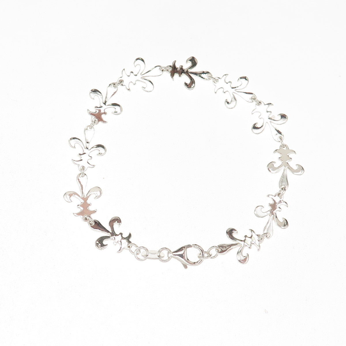 925 Sterling Silver Vintage Fleur de Lis Link Bracelet 7.25"
