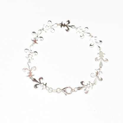 925 Sterling Silver Vintage Fleur de Lis Link Bracelet 7.25"