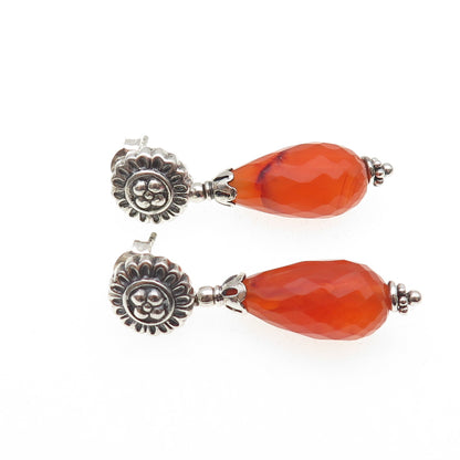 Doug Paulus 925 Sterling Silver Vintage Real Agate Flower Dangle Earrings