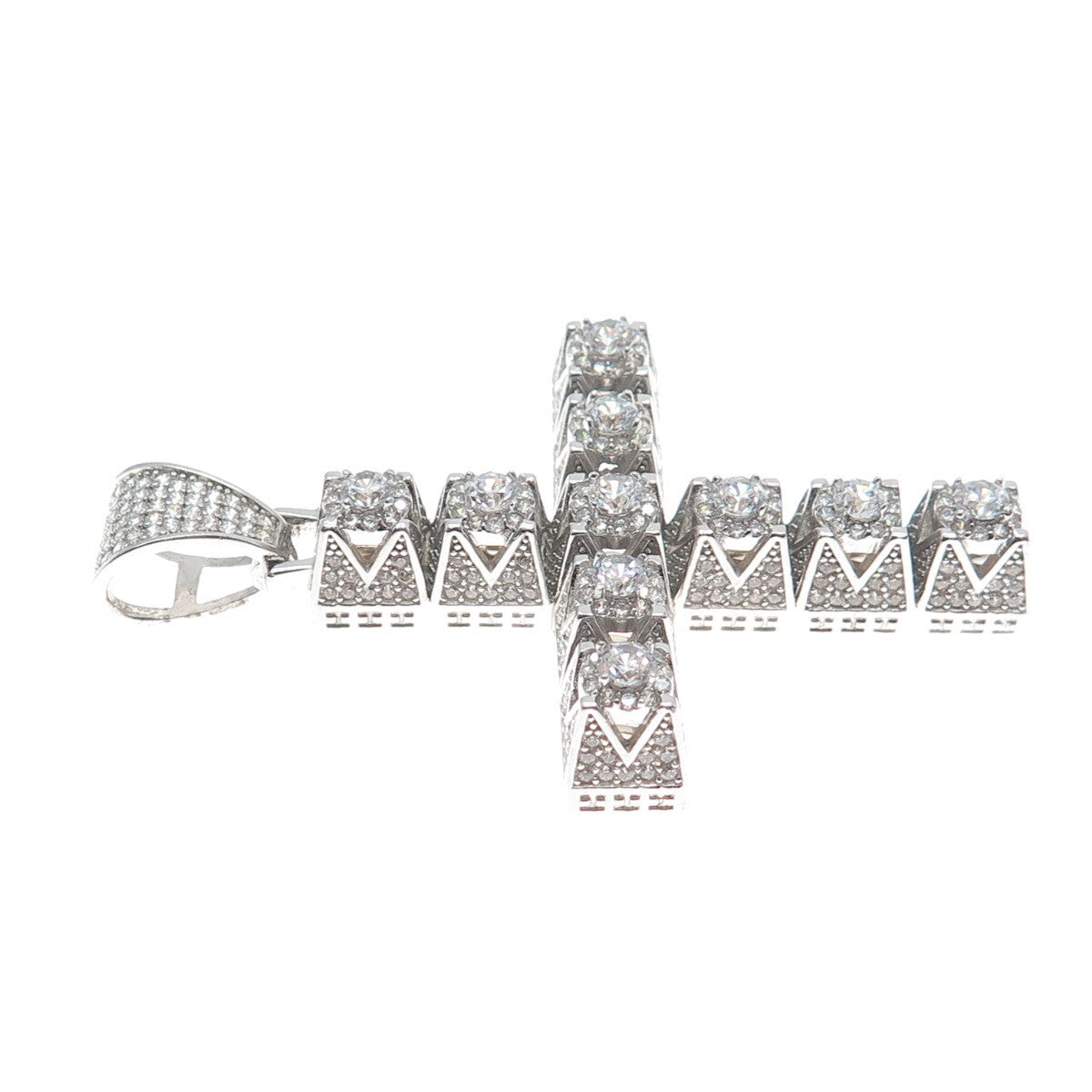 925 Sterling Silver Round-Cut C Z Cross Pendant