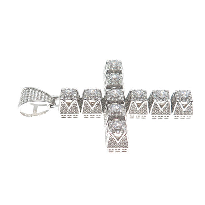 925 Sterling Silver Round-Cut C Z Cross Pendant