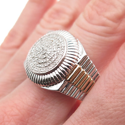 Jane Seymour 925 Sterling Silver 2-Tone Real Round-Cut Diamond Ring Size 10