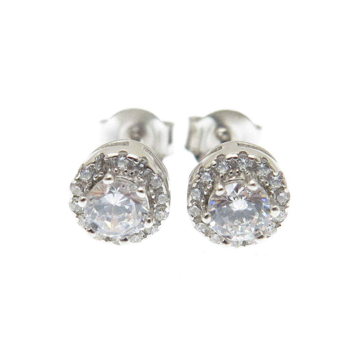 925 Sterling Silver Round-Cut C Z Stud Earrings