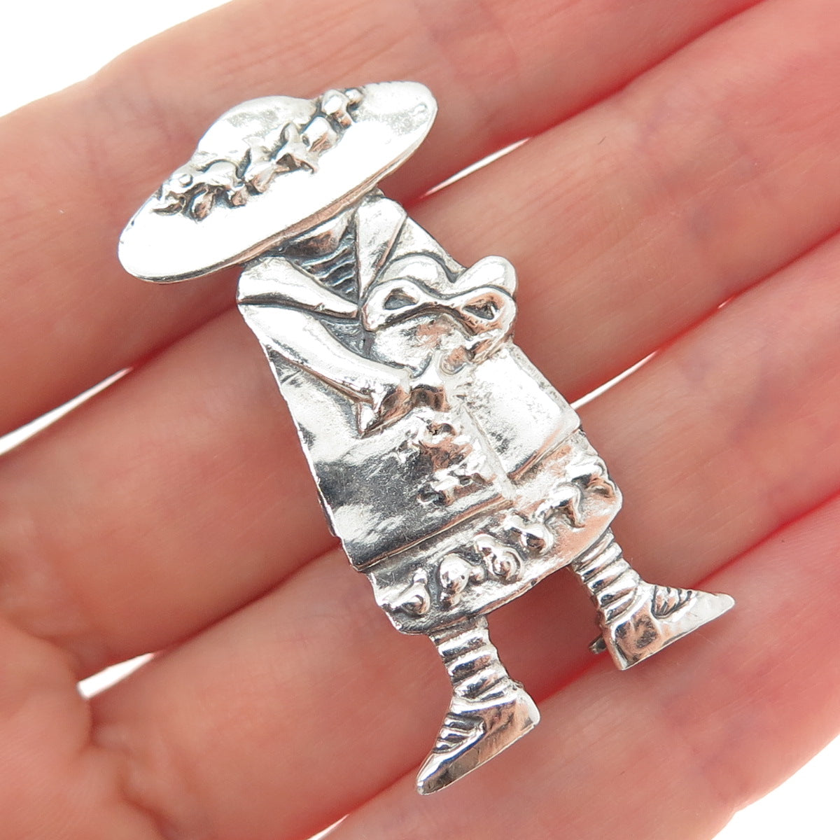 MARY ENGELBREIT 925 Sterling Silver Vintage Lady in Hat Modernist Pin Brooch