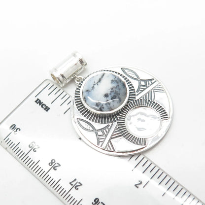 925 Sterling Silver Vintage Real Agate Gemstone Ethnic Slide Pendant