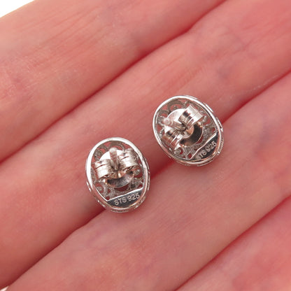 Chuck Clemency 925 Sterling Silver Real Oval-Cut Iolite Floral Stud Earrings
