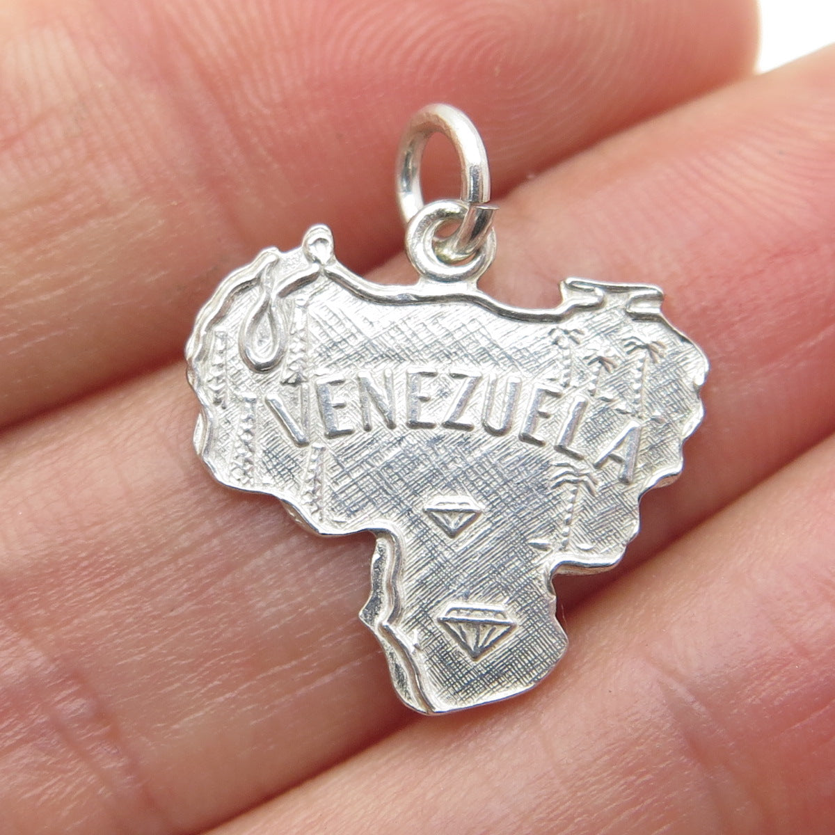 925 Sterling Silver Vintage "Venezuela" Country Map Charm Pendant