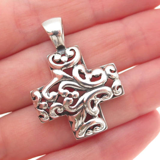 ATI Annika Witt 925 Sterling Silver Vintage Ornate Cross Oxidized Charm Pendant