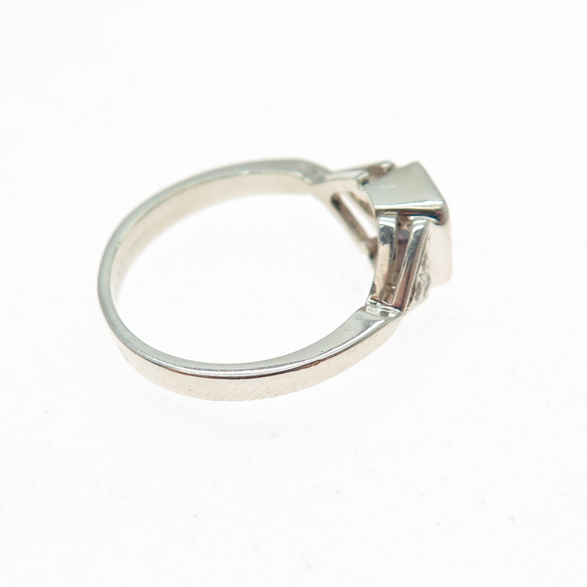 925 Sterling Silver Vintage Princess-Cut Purple Round-Cut White C Z Ring Size 6