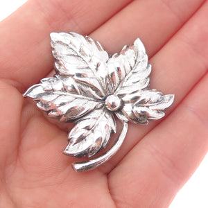 BEAU 925 Sterling Silver Vintage Floral Leaf Oxidized Pin Brooch