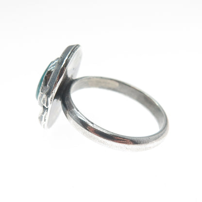 Old Pawn 925 Sterling Silver Vintage Kingman Turquoise Oxidized Ring Size 7.5