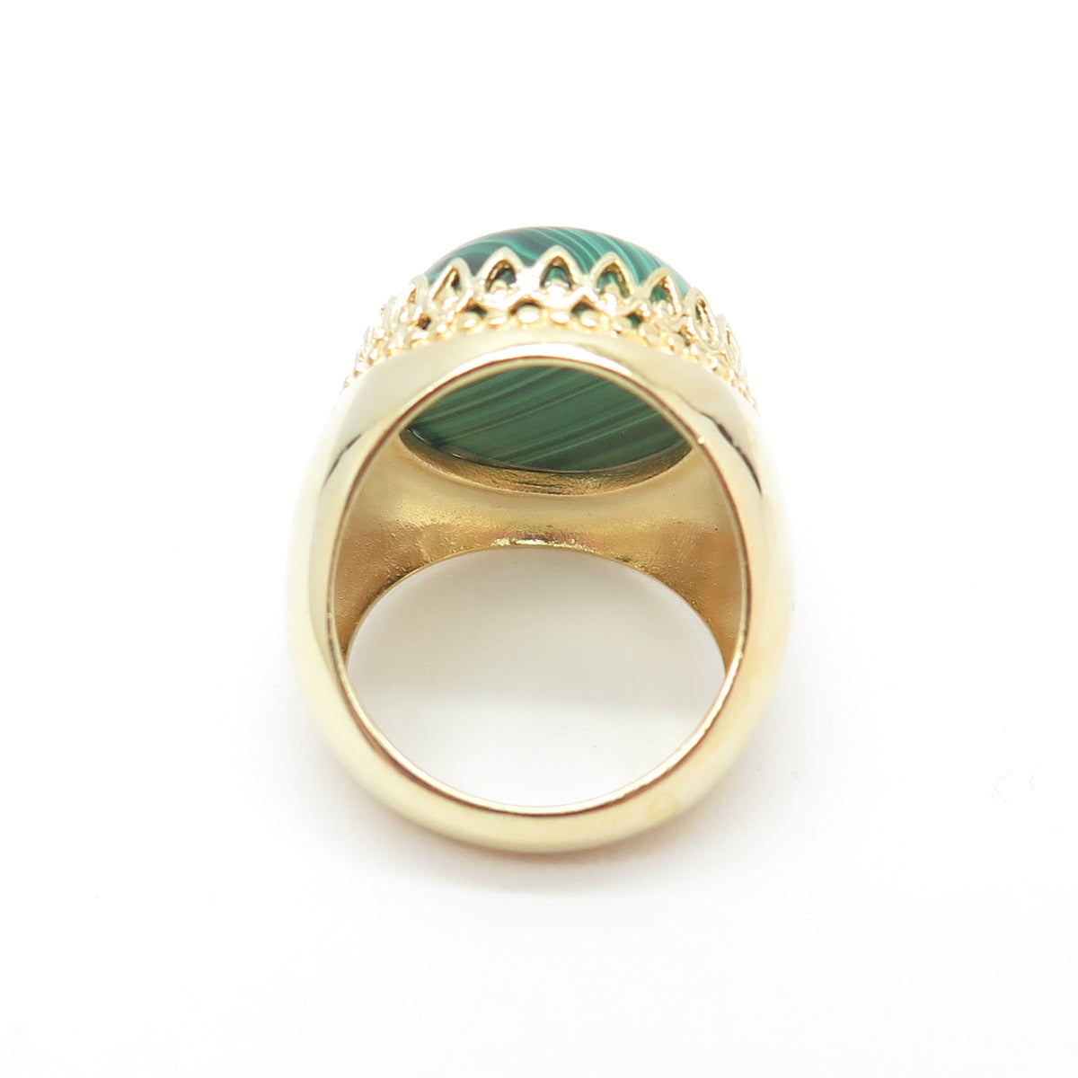 925 Sterling Silver Gold Plated Real Malachite Crown Ring Size 6.25