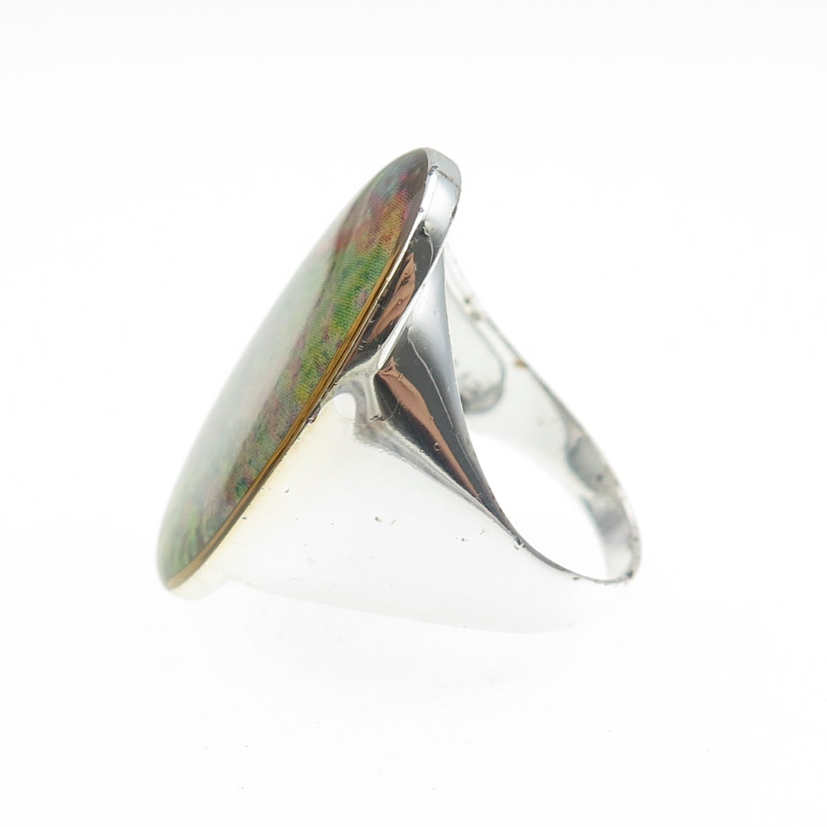 925 Sterling Silver Enamel Pressed-Painted Oval Statement Ring Size 8.5