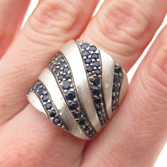 Effy BH 925 Sterling Silver Real Round-Cut Sapphire Ring Size 8.25