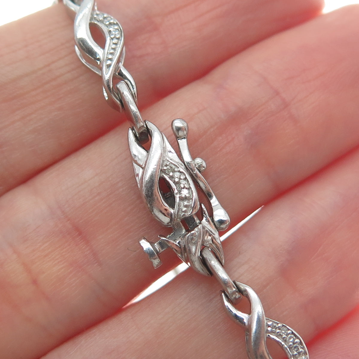 JANE SEYMOUR Sterling Silver Real Round-Cut Diamond Infinity Link Bracelet 7.5"
