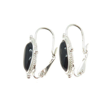 925 Sterling Silver Real Black Onyx Gemstone Earrings