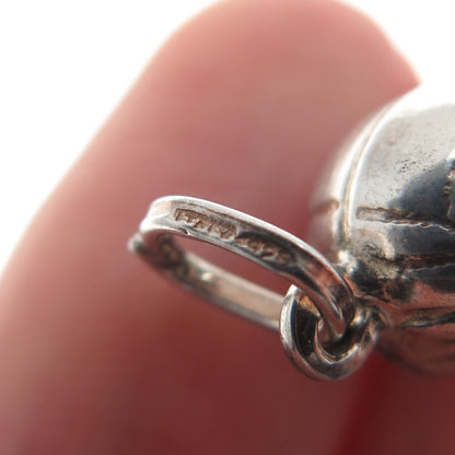 925 Sterling Silver Vintage Italy Basketball Minimalist 3D Charm Pendant