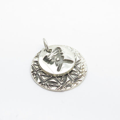 925 Sterling Silver Vintage Textured Chinese Character Round Pendant