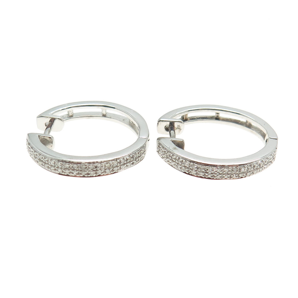 925 Sterling Silver Real Round-Cut Diamond Hoop Earrings