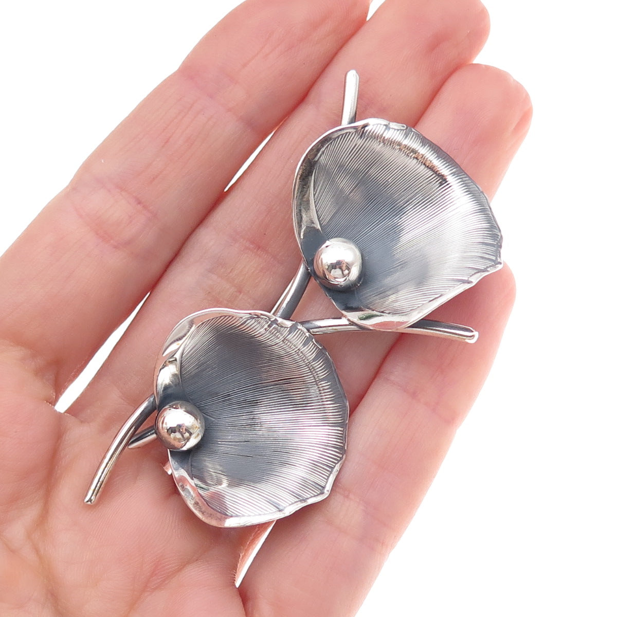Beau 925 Sterling Silver Vintage Calla Lily Oxidized Pin Brooch