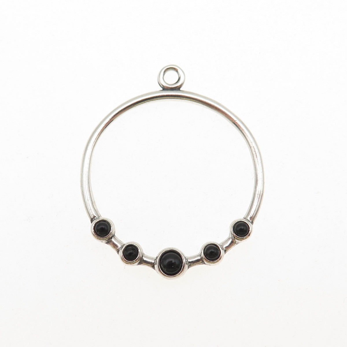 PANDORA 925 Sterling Silver Real Black Onyx Circle Charm Pendant