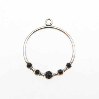 PANDORA 925 Sterling Silver Real Black Onyx Circle Charm Pendant