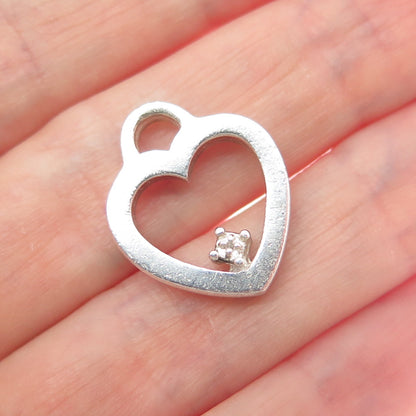 925 Sterling Silver Vintage Real Diamond Accent Heart Minimalist Charm Pendant