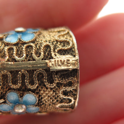 925 Sterling Gold Plated Antique China Turquoise Coral Finger Nail Guard Brooch
