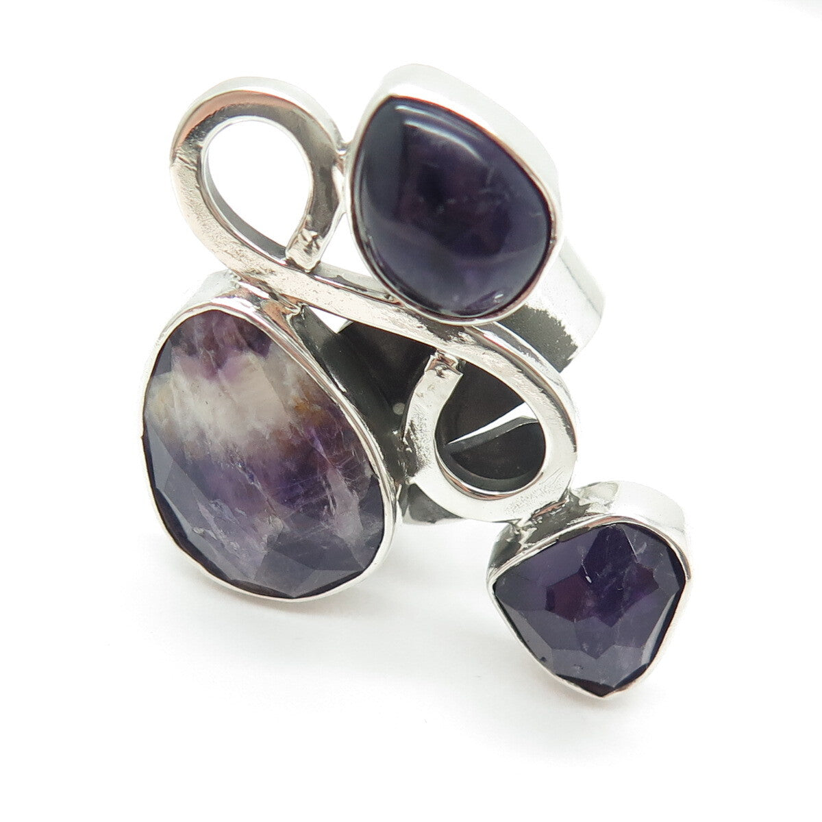 LAPIDARIO BARRERA 950 Silver Vintage Amethyst Modernist Adjustable Ring Size 7