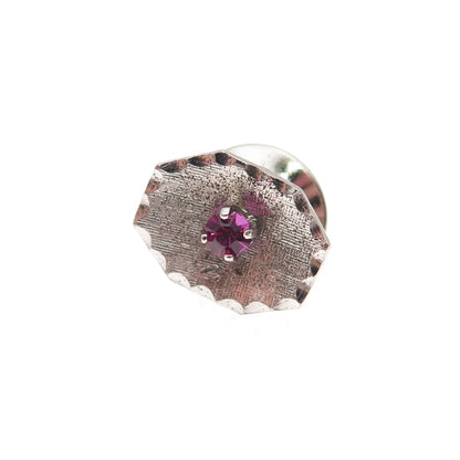 Elco 925 Sterling Silver Vintage Pink Rhinestone Tie Tack Lapel Pin