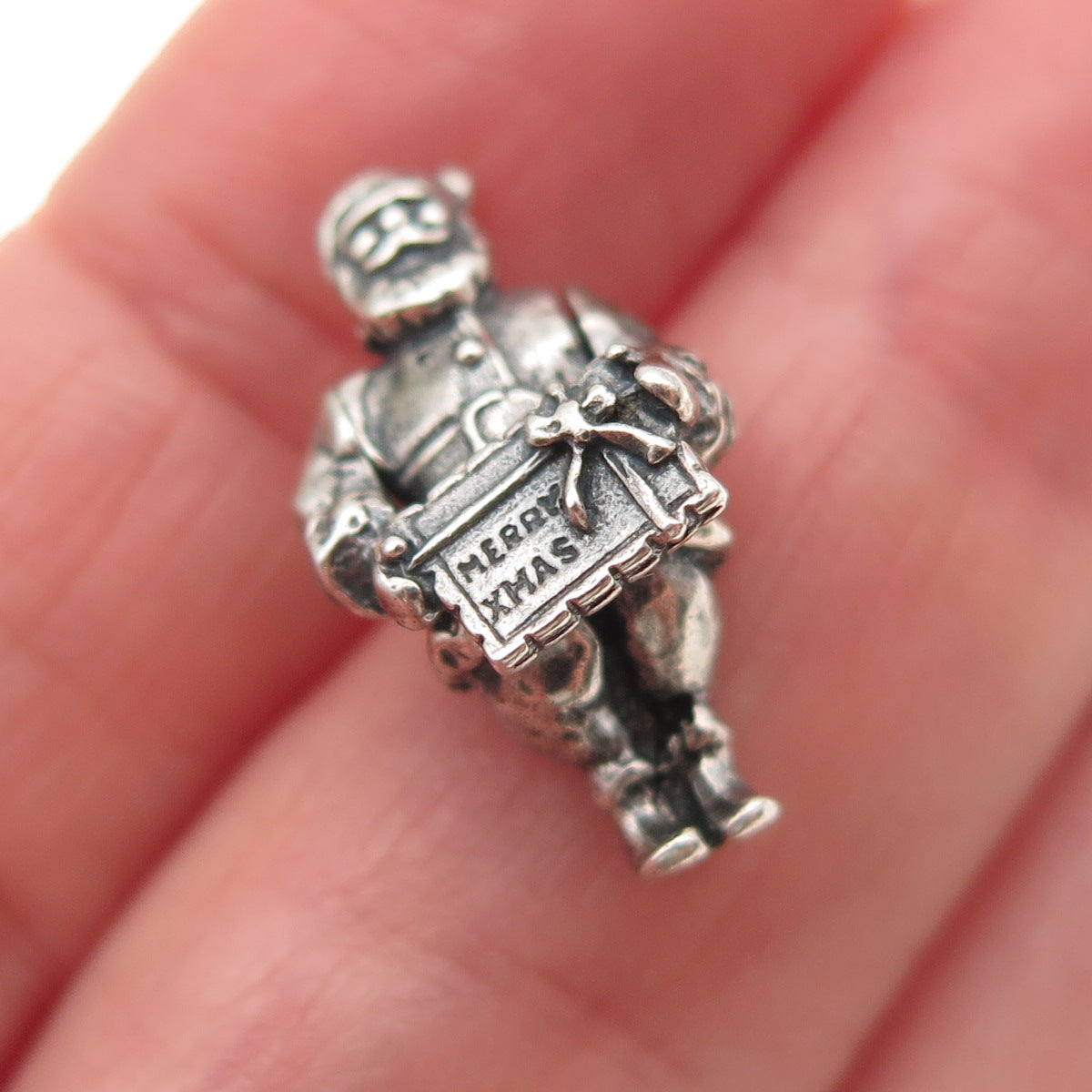 Terranova 925 Sterling Antique Santa Merry Christmas Movable Mini 3D Pendant