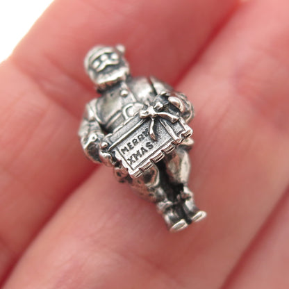 Terranova 925 Sterling Antique Santa Merry Christmas Movable Mini 3D Pendant