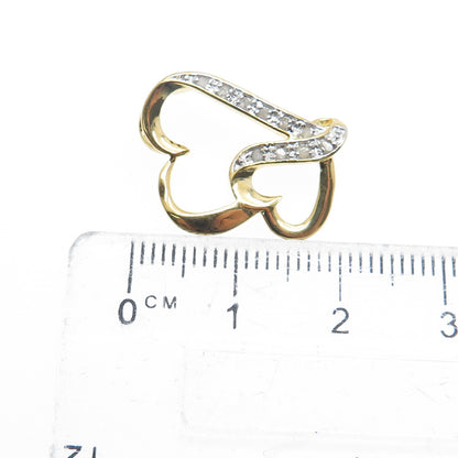 925 Sterling Silver Gold Plated Real Round-Cut Diamond Two Hearts Mini Pendant