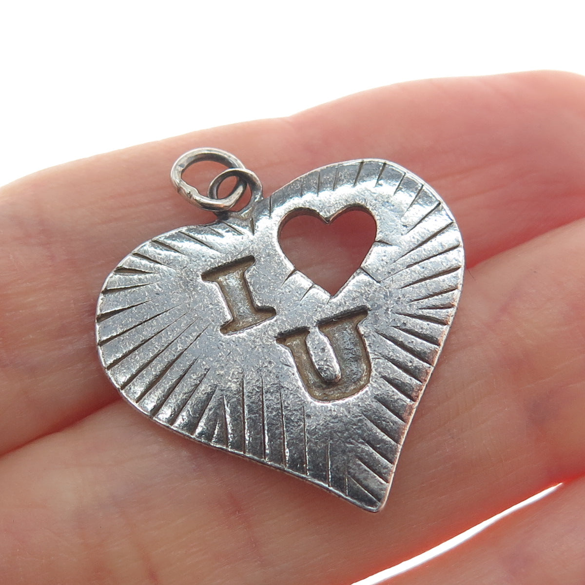 925 Sterling Silver Vintage I Love You Heart Oxidized Charm Pendant