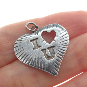 925 Sterling Silver Vintage I Love You Heart Oxidized Charm Pendant